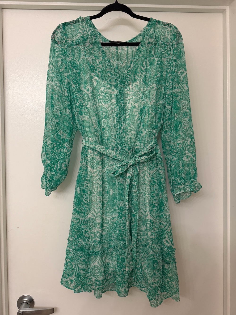 Vera Wang Green Paisley Tie-Waist Women's Dress